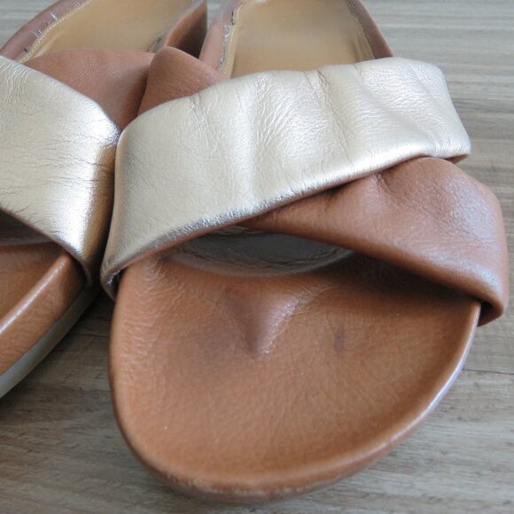 COLE HAAN Arielle Cross Over Slide Sandals in Gold Tan Leather Minimal Size 8.5 - Picture 5 of 15